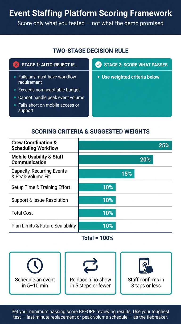 Event Staffing Platform Evaluation Scorecard: Key Criteria & Weights