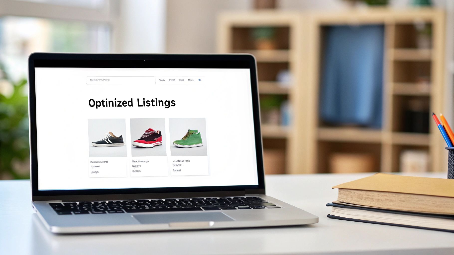 A product listing being optimized on a laptop screen