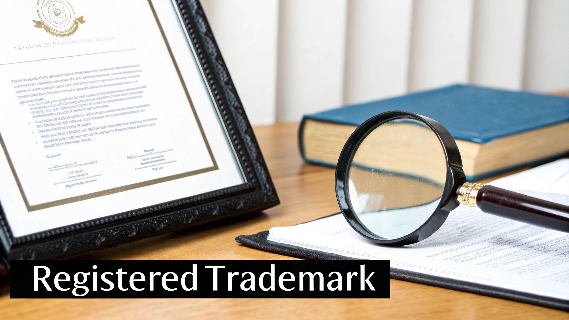 A stylized image showing a trademark symbol on a shield, symbolizing brand protection.