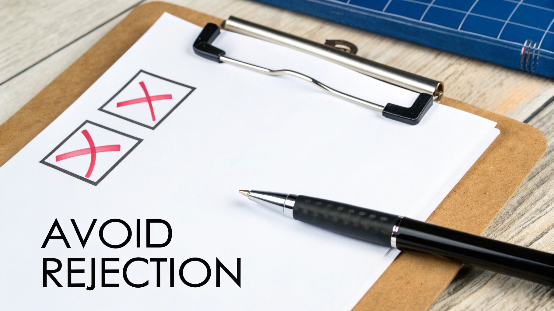 A red warning sign icon next to a checklist, symbolizing common application errors to avoid.