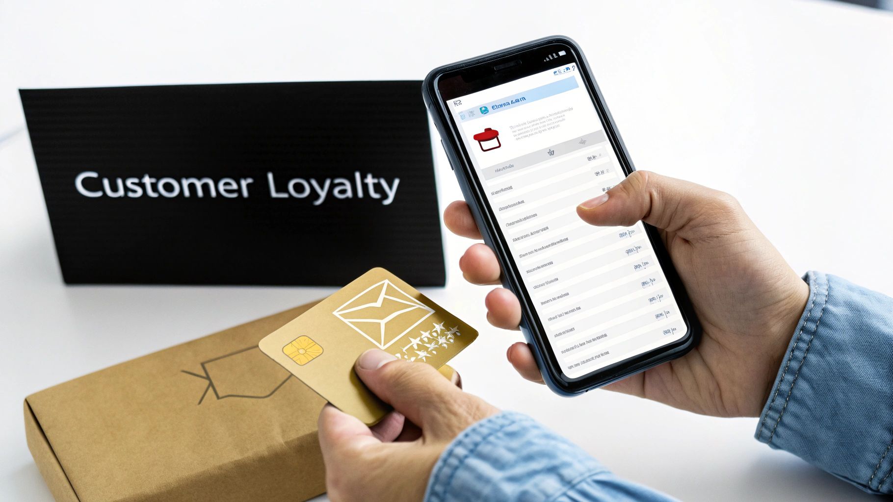 An image showing a customer receiving a package with a heart icon, symbolizing customer loyalty and retention.
