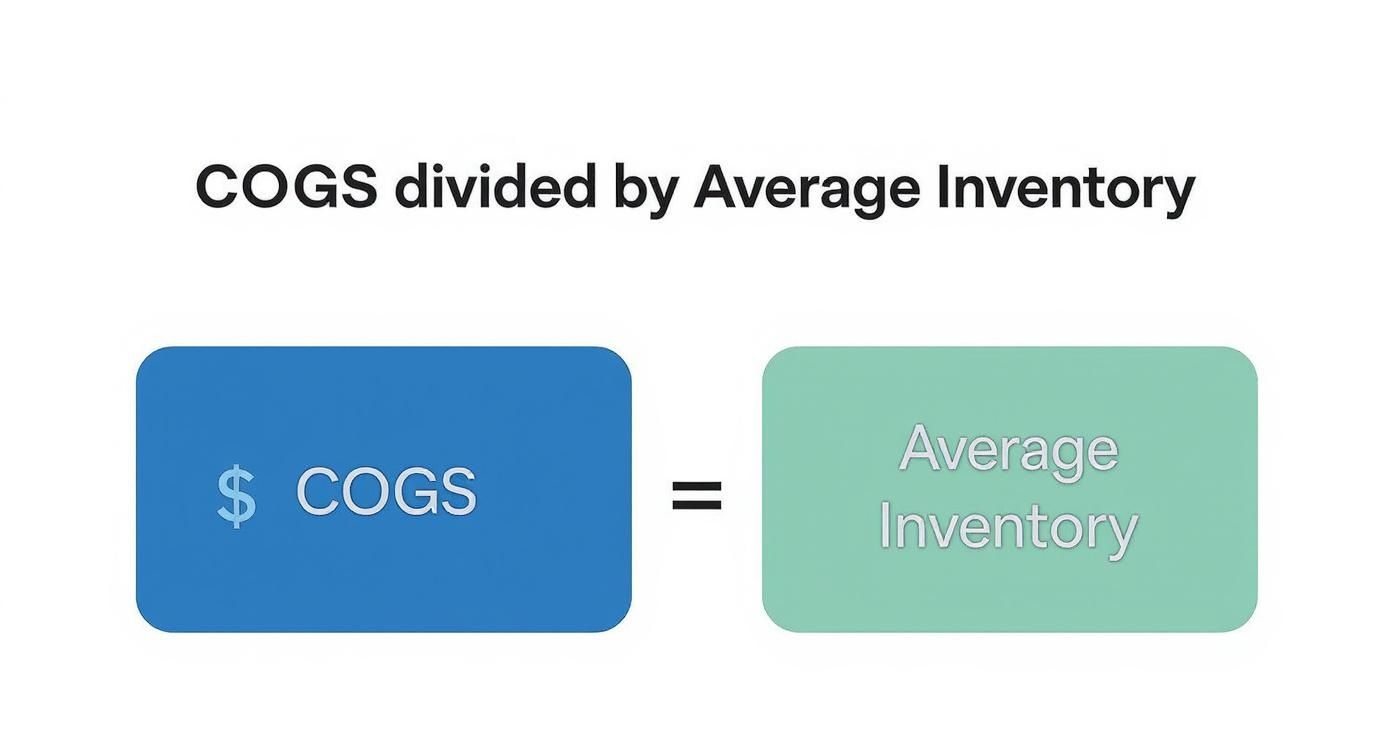 Visual diagram showing COGS divided by average inventory formula for calculating inventory turnover ratio