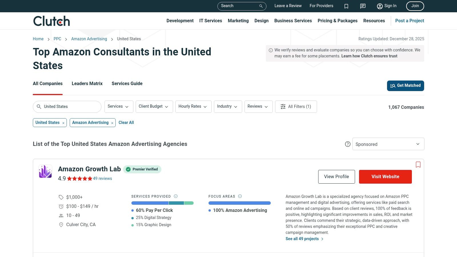 Clutch – US Amazon Advertising Agencies category