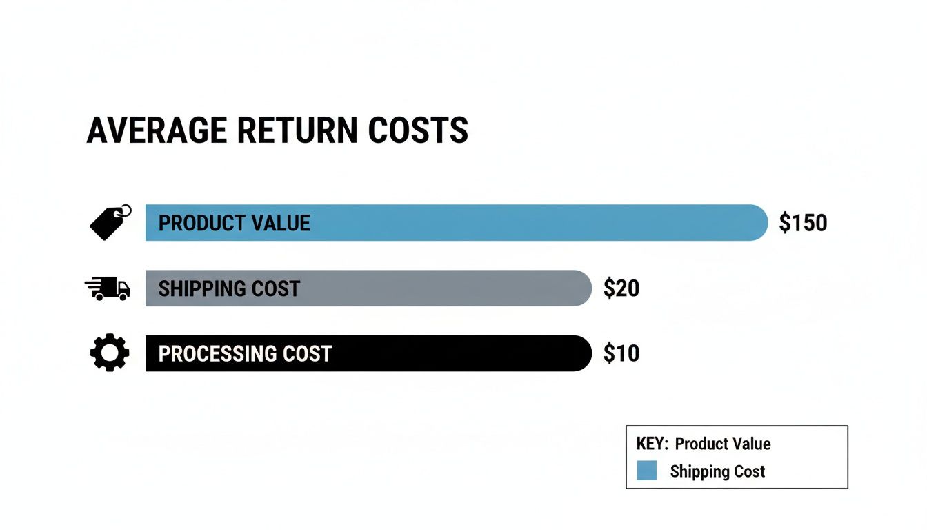 Bar chart displaying average return costs, including product value, shipping cost, and processing cost.