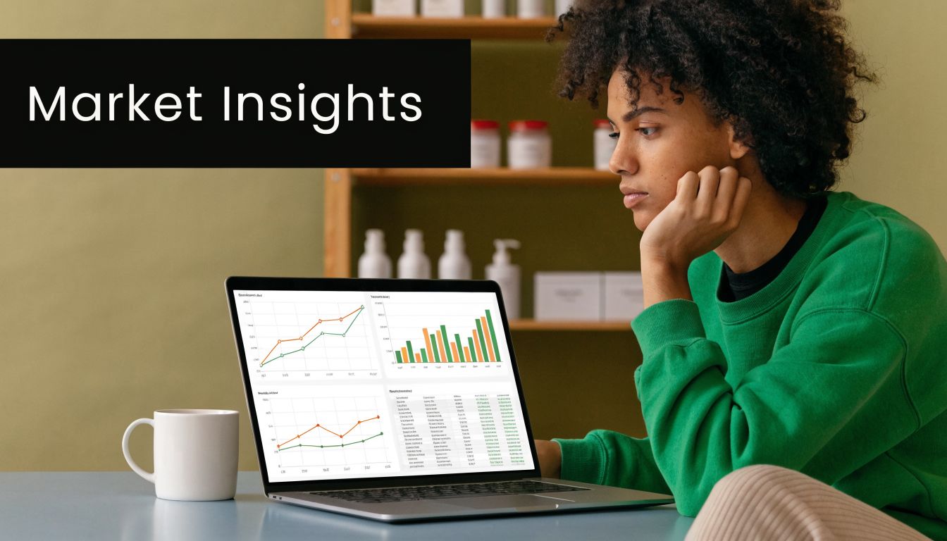 A young person in a green sweatshirt looking at market data charts on their laptop screen.