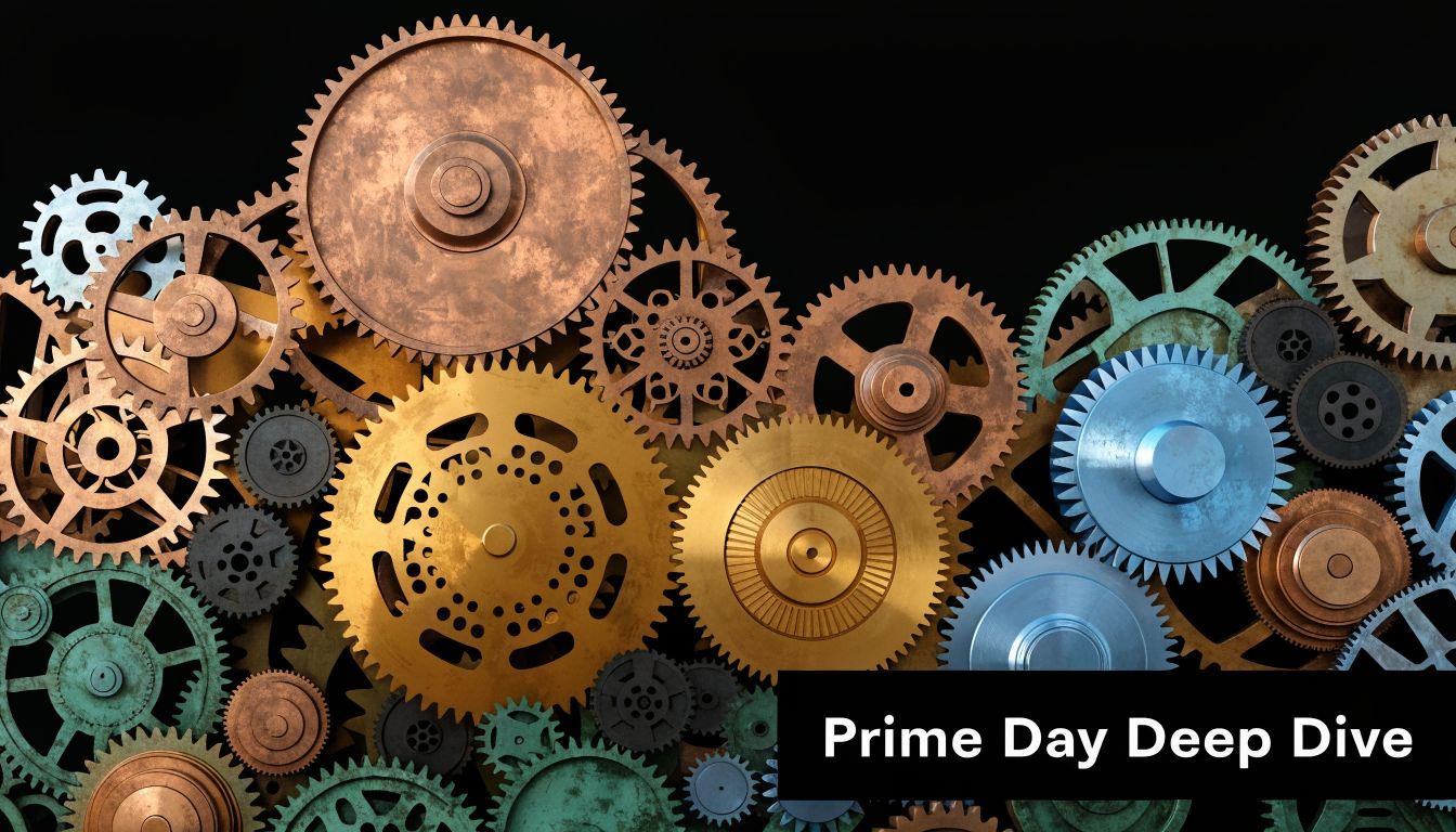 A complex arrangement of various metal clockwork gears against a dark background with text overlay.