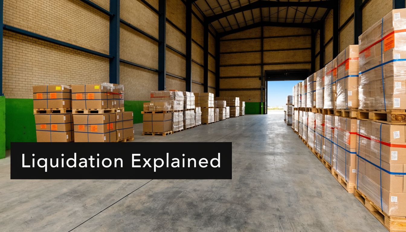 Stacks of cardboard shipping pallets stored in a spacious warehouse for bulk inventory distribution and liquidation.