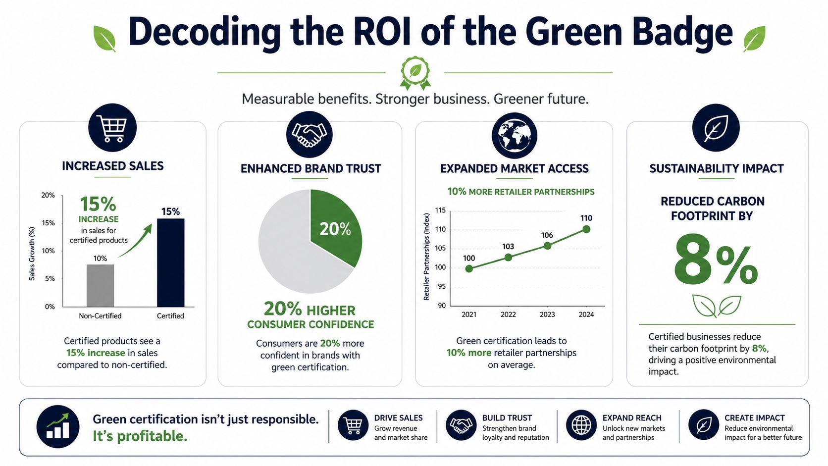 An infographic showing the return on investment and business benefits of obtaining green sustainability certifications.