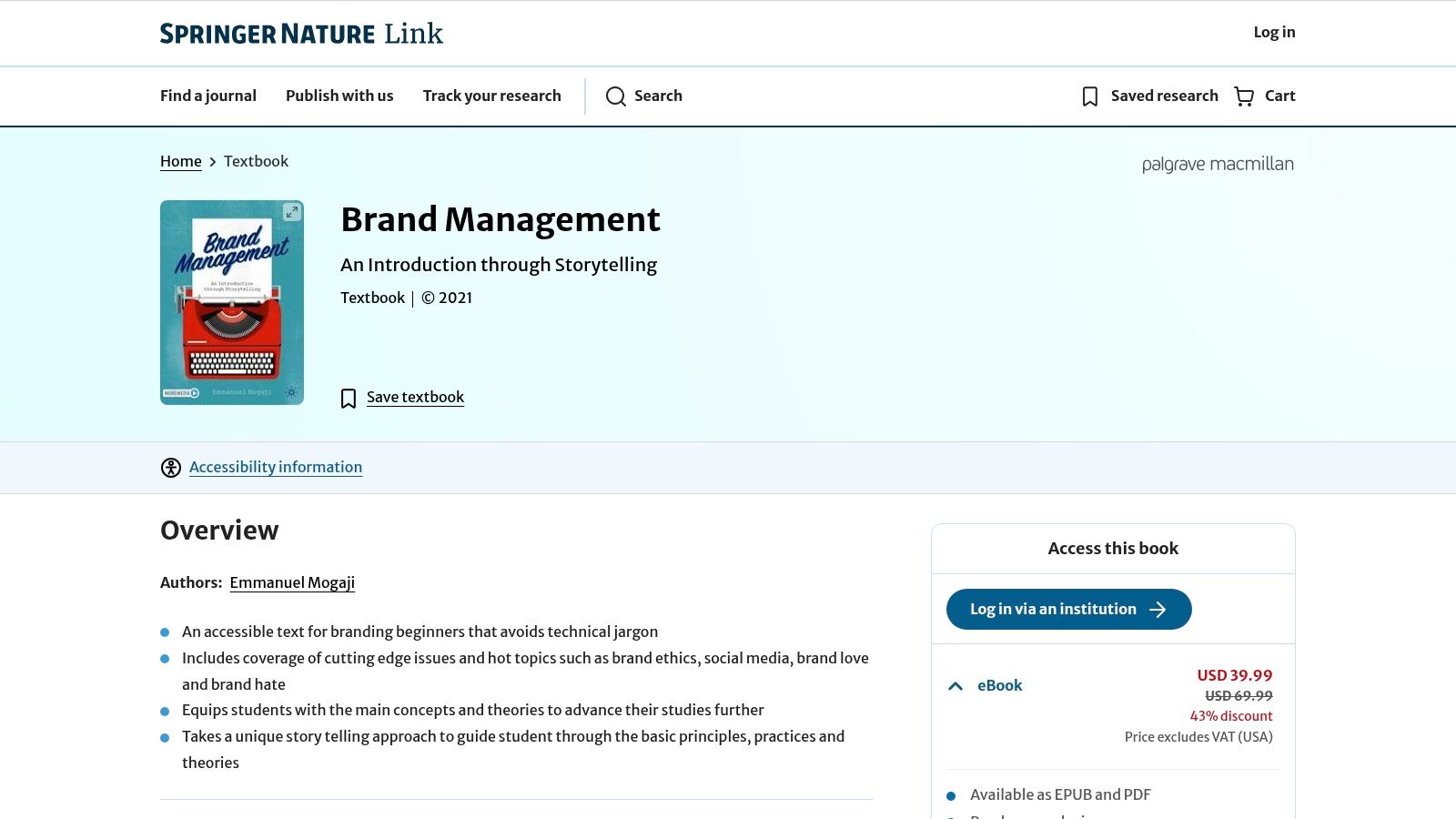 Brand Management An Introduction through Storytelling by Emmanuel Mogaji