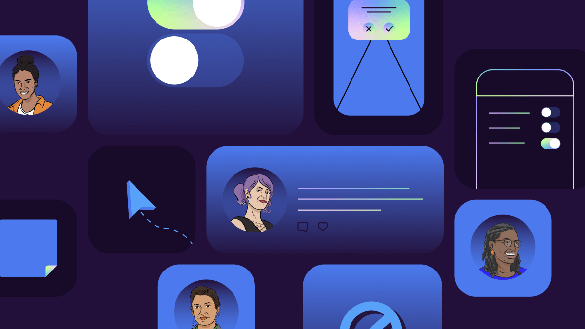 Illustration of messaging icons with faces of women depicted
