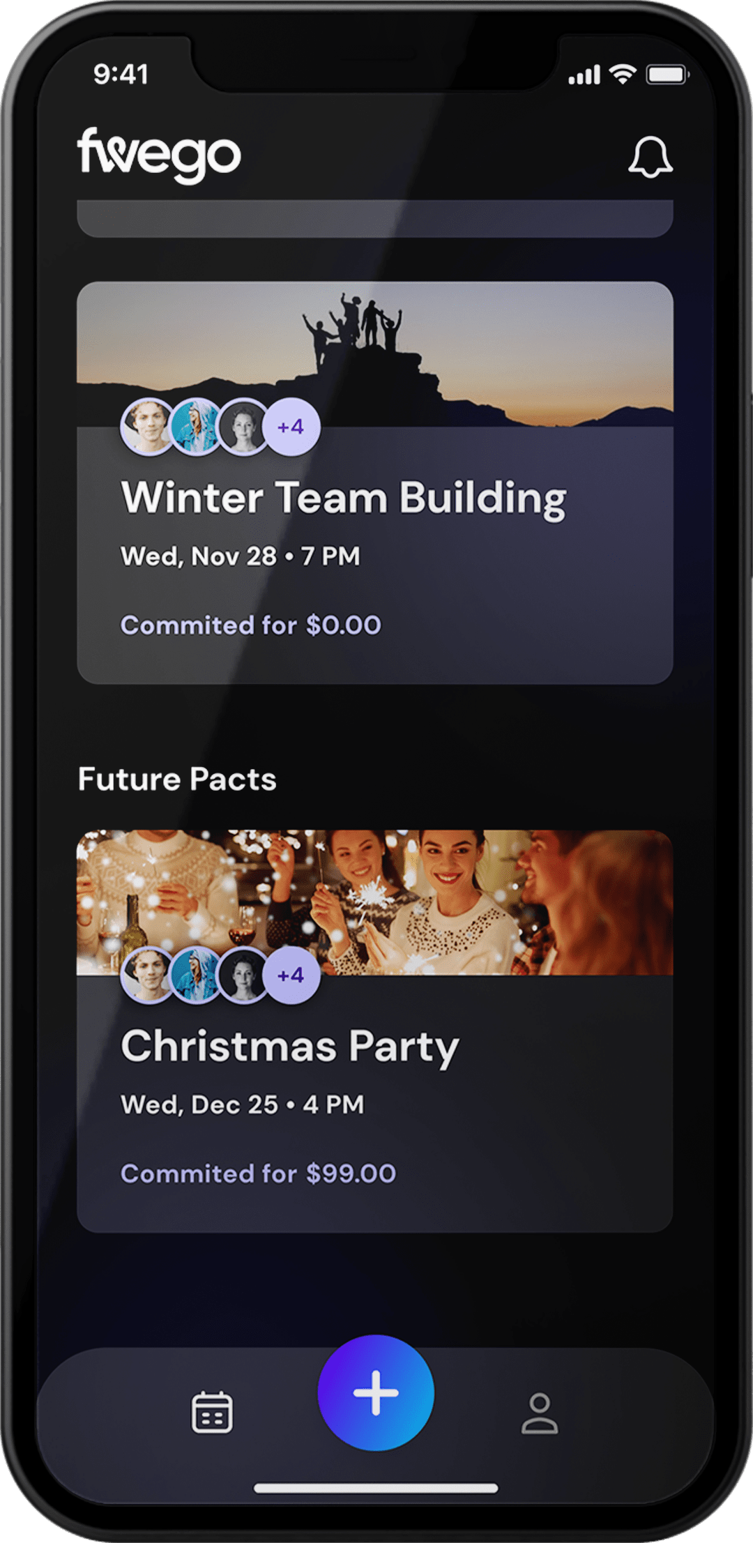 Fwego mobile app create an event on home screen