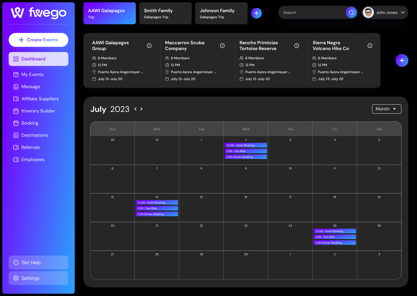 Fwego mobile app screen. Mark invited you to Yosemite Hike