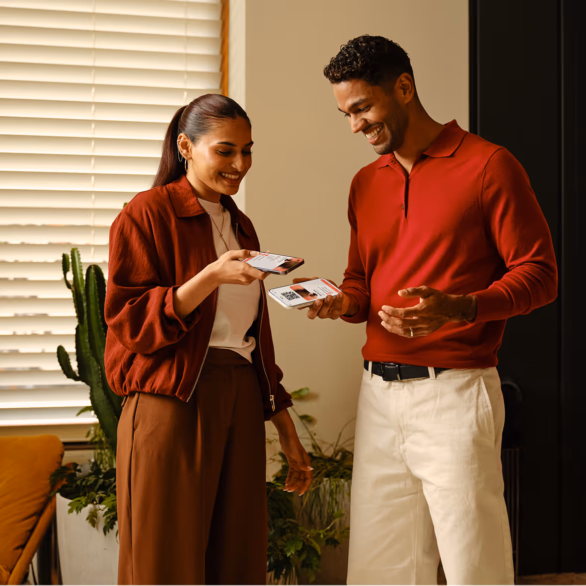 Placeholder: two people sharing Blinq cards