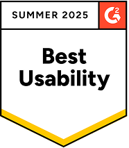 G2 Summer 2025 Best Usability award badge with yellow and black border.