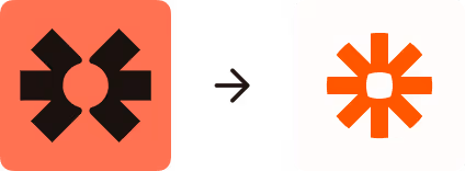 Two square app icons side by side, the left icon is white with an orange asterisk-like symbol, the right icon is coral with a black stylized asterisk-like symbol.