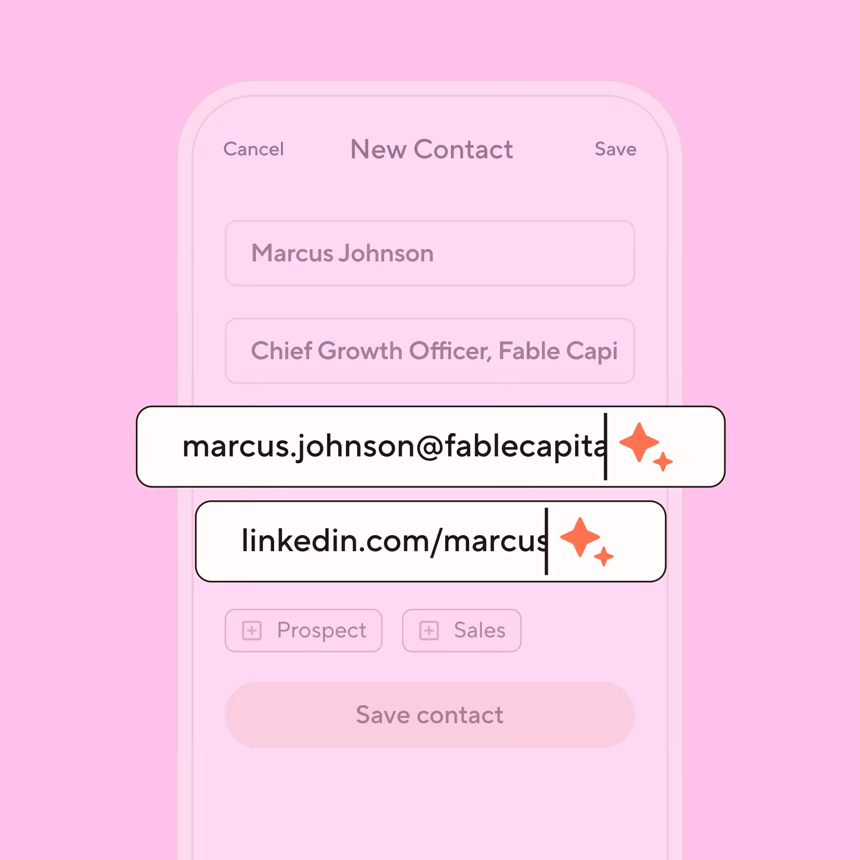 Blinq dashboard showing AI-enriched contact records with company, role and LinkedIn auto-populated