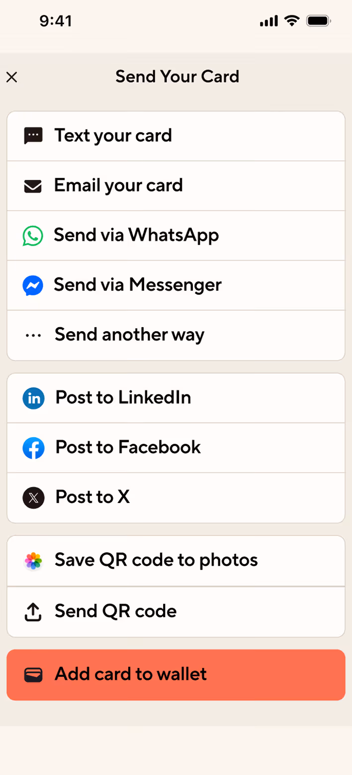 Step 2: Selecting which Blinq digital business card to send to Apple or Google Wallet