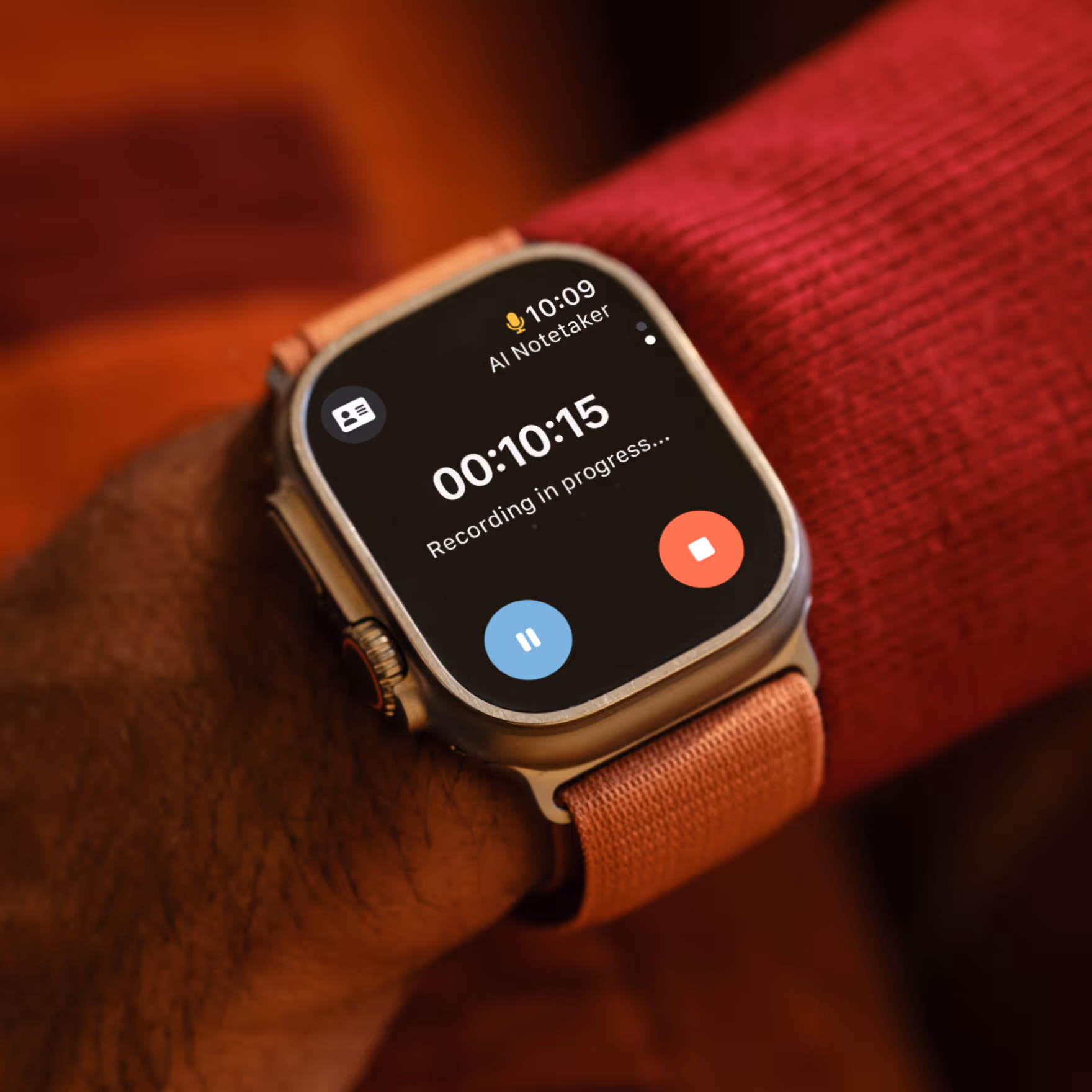 Apple Watch capturing a contact note alongside a saved Blinq contact profile