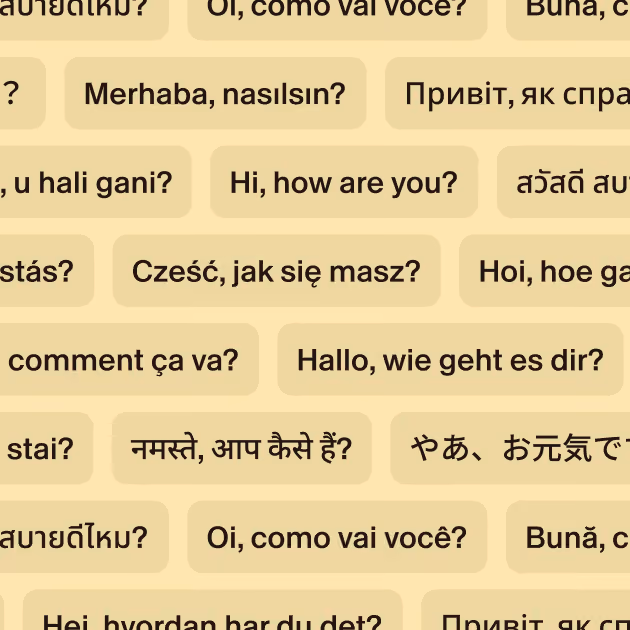 Greeting phrases in over 99 languages illustrating Blinq AI Notetaker's multilingual transcription support