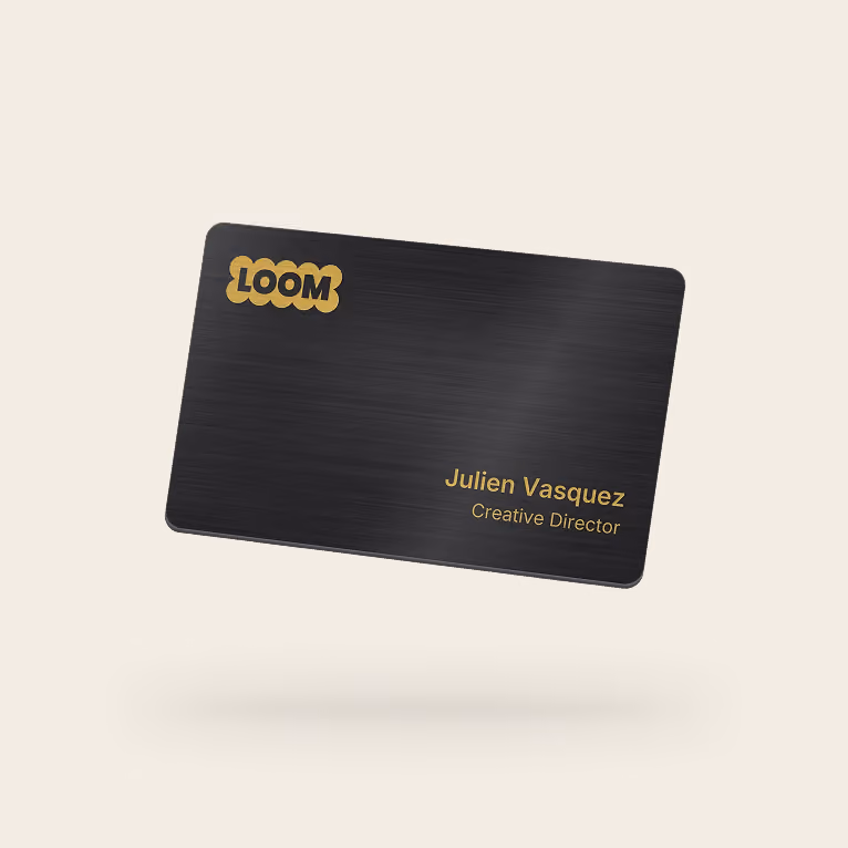 Eight custom Blinq NFC business cards fanned out, each printed with a different company logo, name and job title