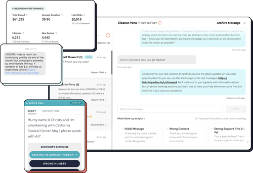 An image of a sample Peer-to-Peer Texting conversation hosted on the Impactive mobile app.