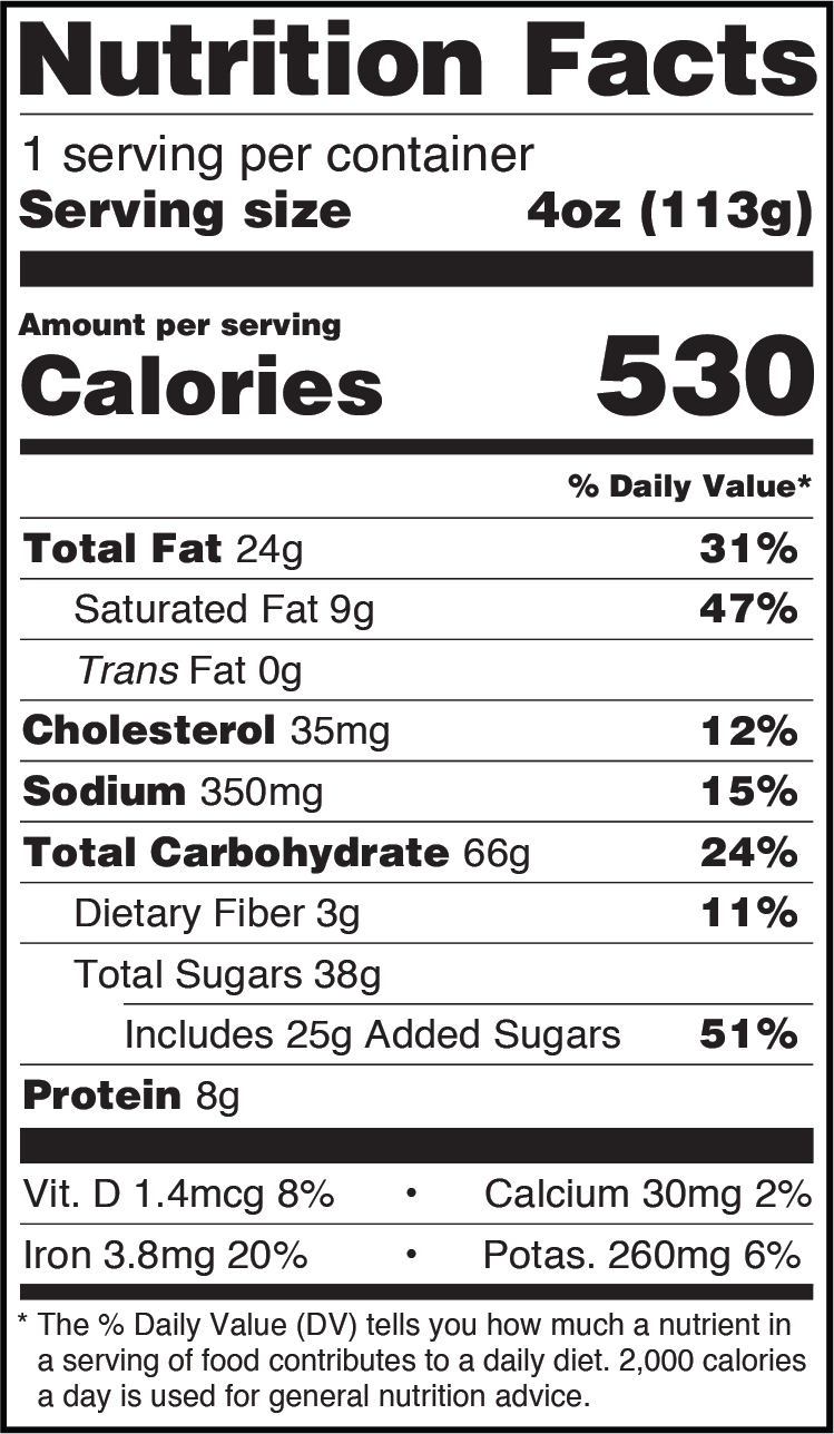 Walnut Chocolate Chunk Thaw & Serve Cookie nutritionals