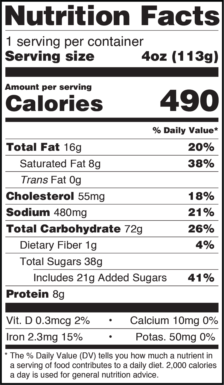 Sugar Cookie Dough Pucks nutritionals