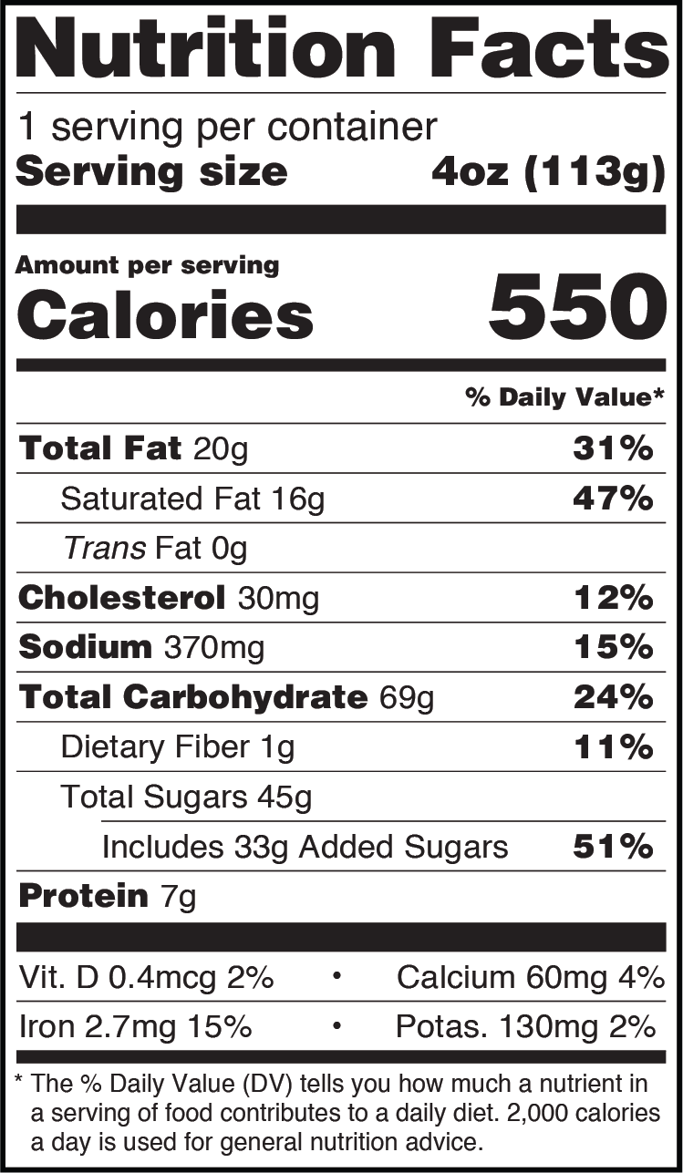 Red Velvet Cookie Dough Pucks nutritionals
