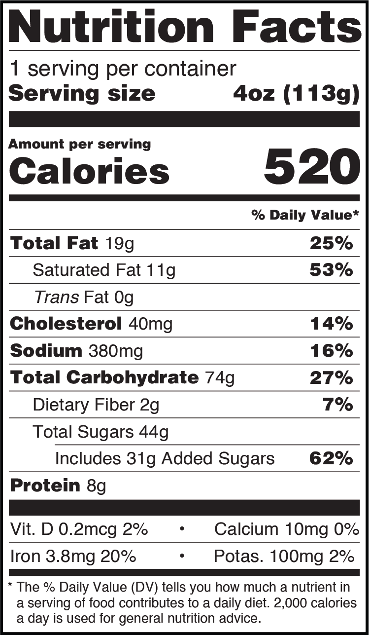 Chocolate Chip Thaw & Serve Cookie nutritionals