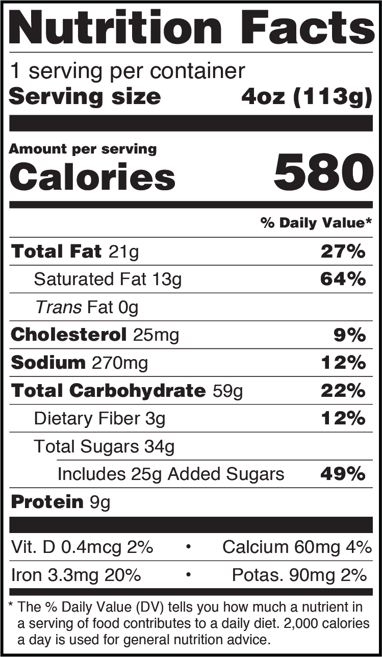 Reese's® Thaw & Serve Cookie nutritionals