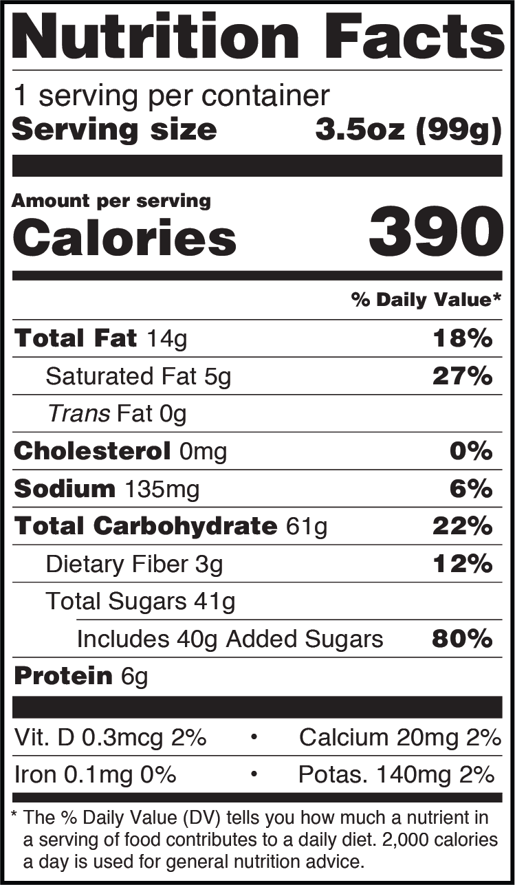 Peanut Butter No Bake nutritionals