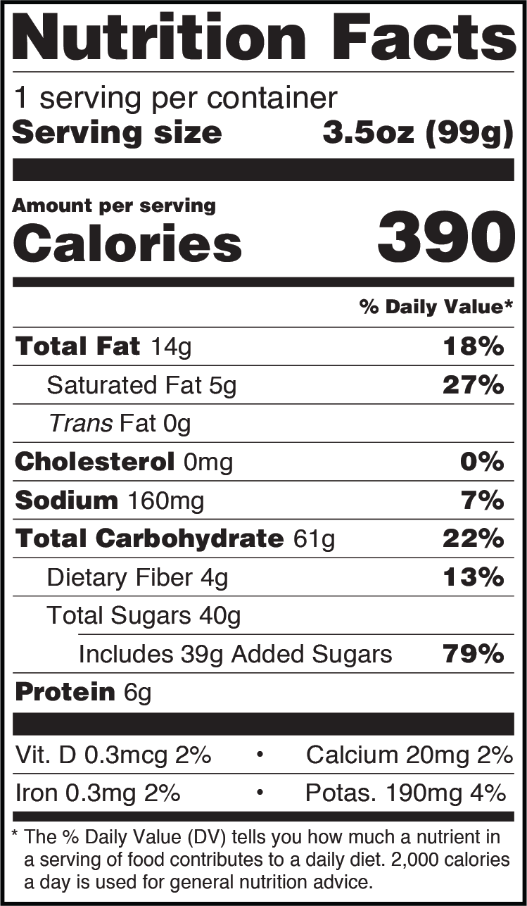 Chocolate No Bake nutritionals