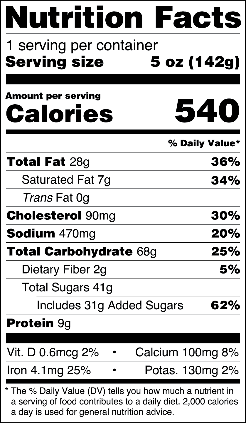 Papa's Double Chocolate Chip Jumbo Muffin nutritionals