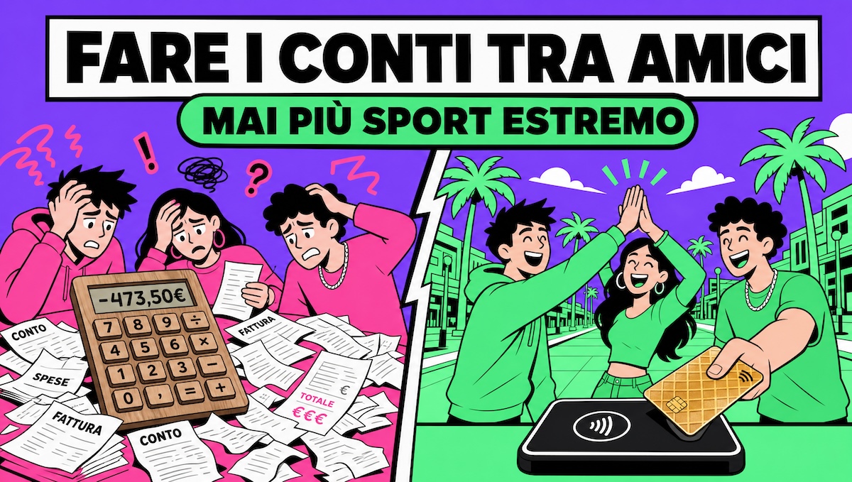 Amici che dividono le spese con l'app Cino durante l'estate