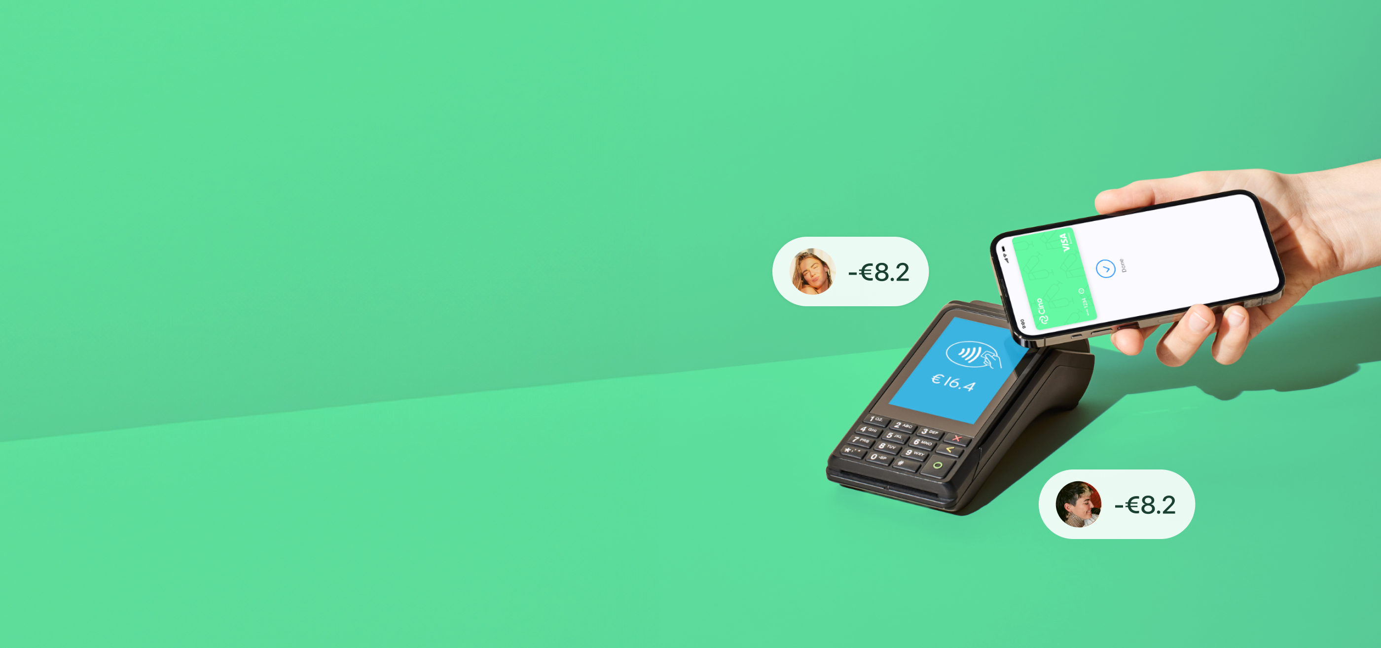 Contactless card payment split instantly between two people using Cino