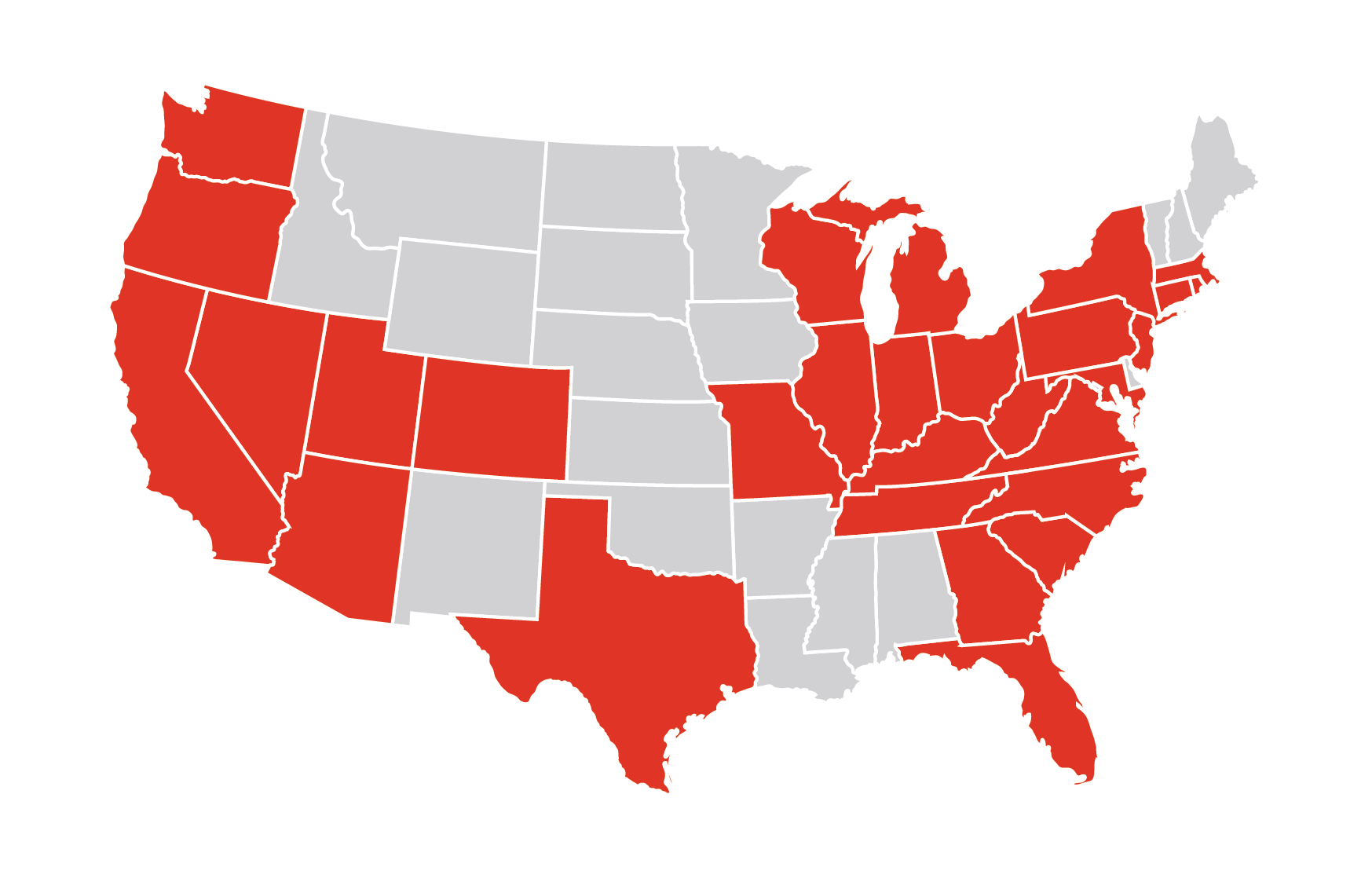 USA Map highlighting states that Propark operates in
