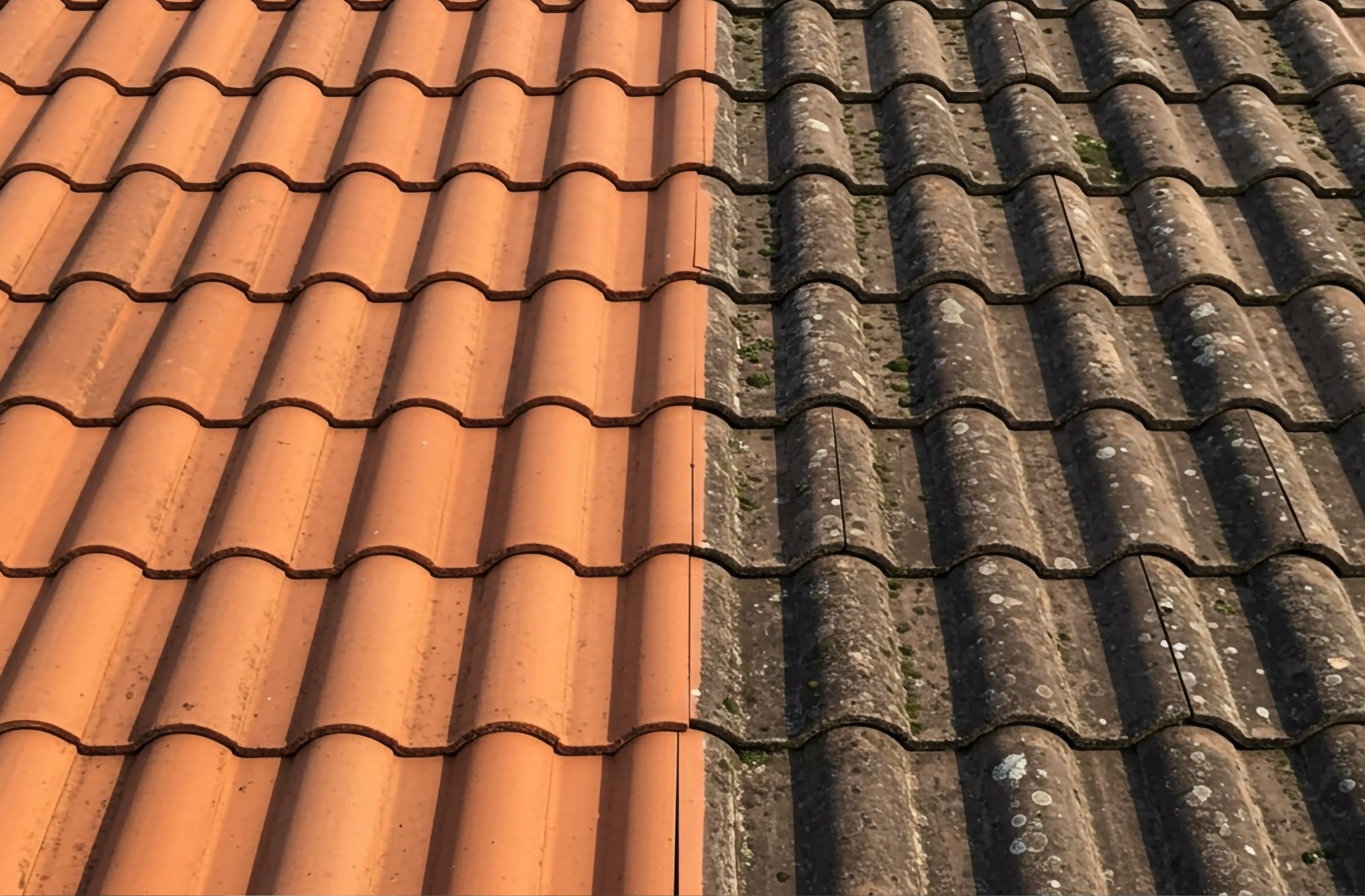 Clean vs. dirty roof tiles.