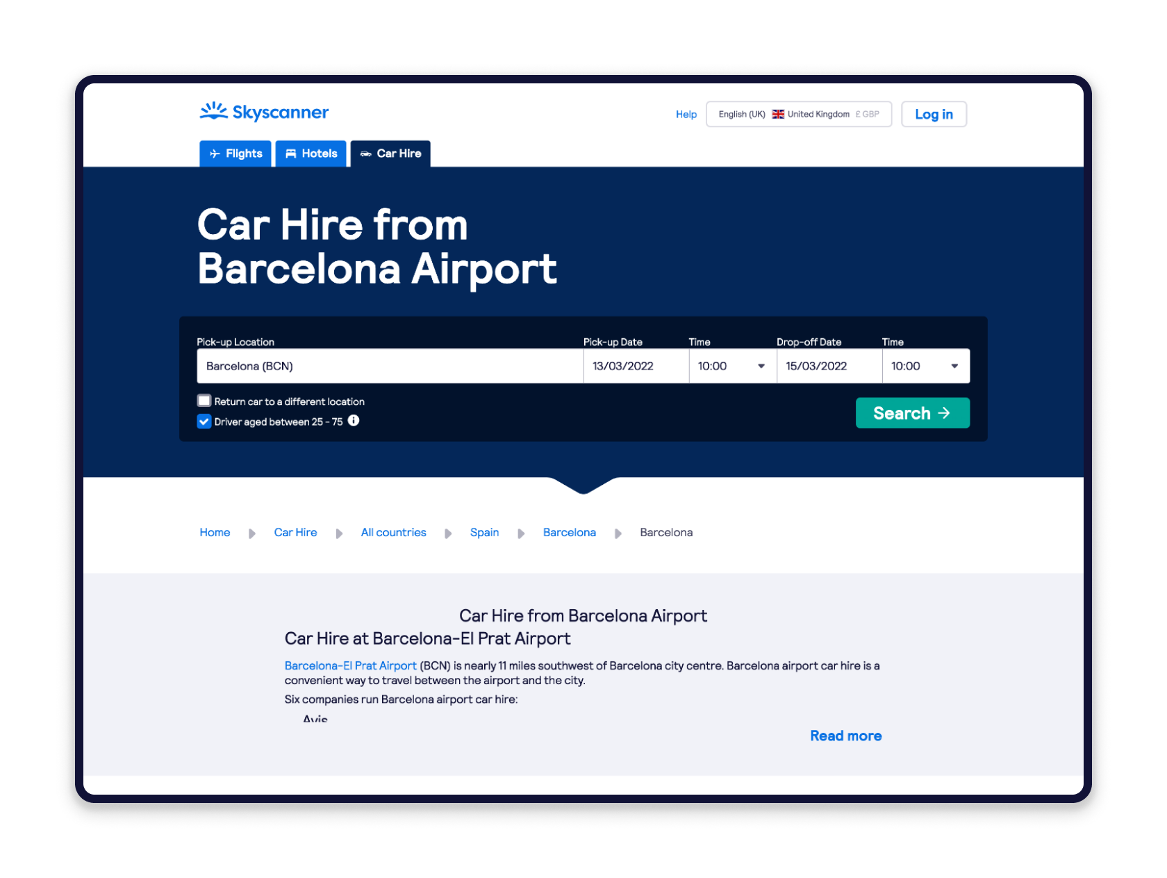 Car Hire SEO page today