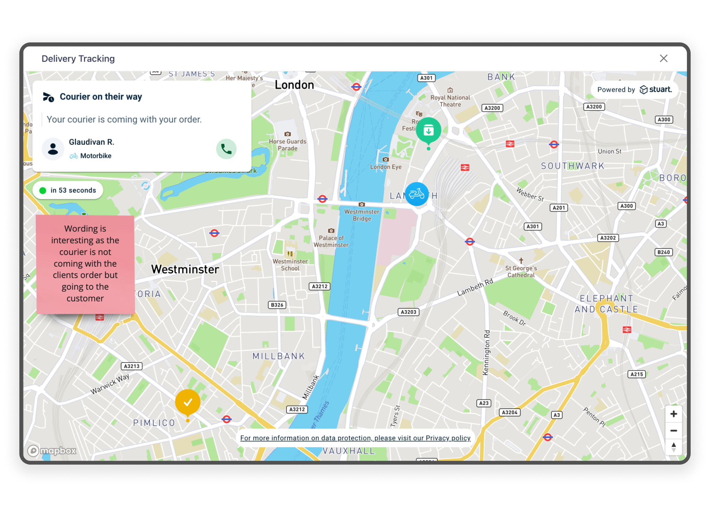 Image showing that the wording used was not for the restaurant but for customer. This screen is not for the customer.