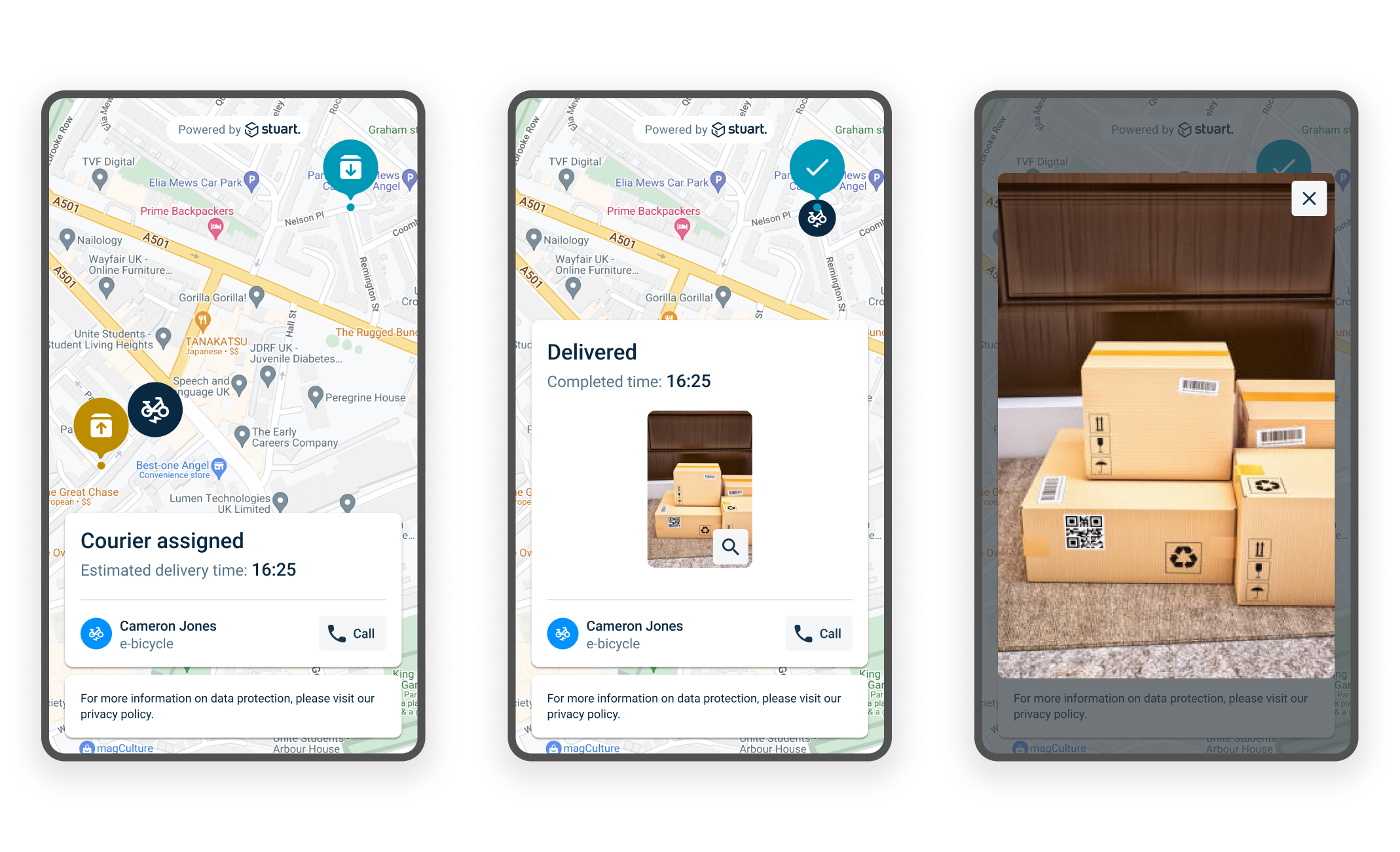 The new UI that shows the new wording for the restaurant and the added image to show the package had been delivered properly.