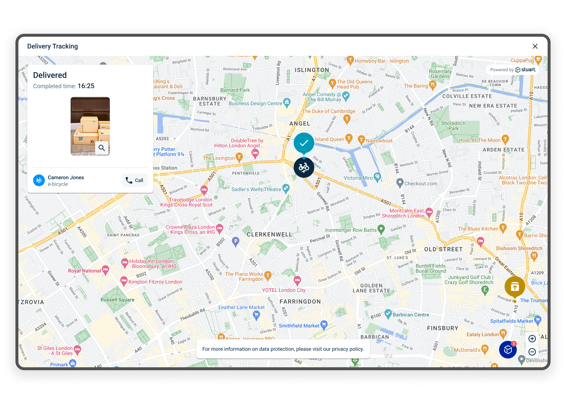 The new UI that shows the new wording for the restaurant and the added image to show the package had been delivered properly.