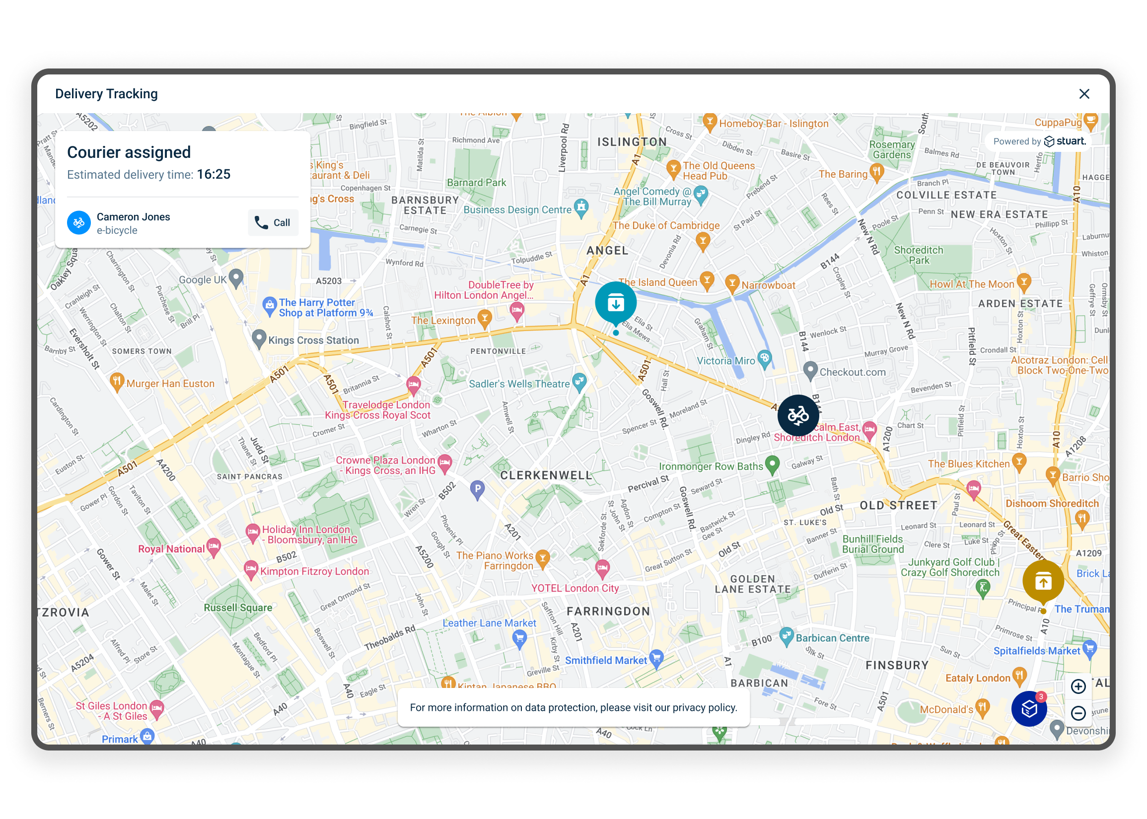 The new UI that shows the new wording for the restaurant and the added image to show the package had been delivered properly.