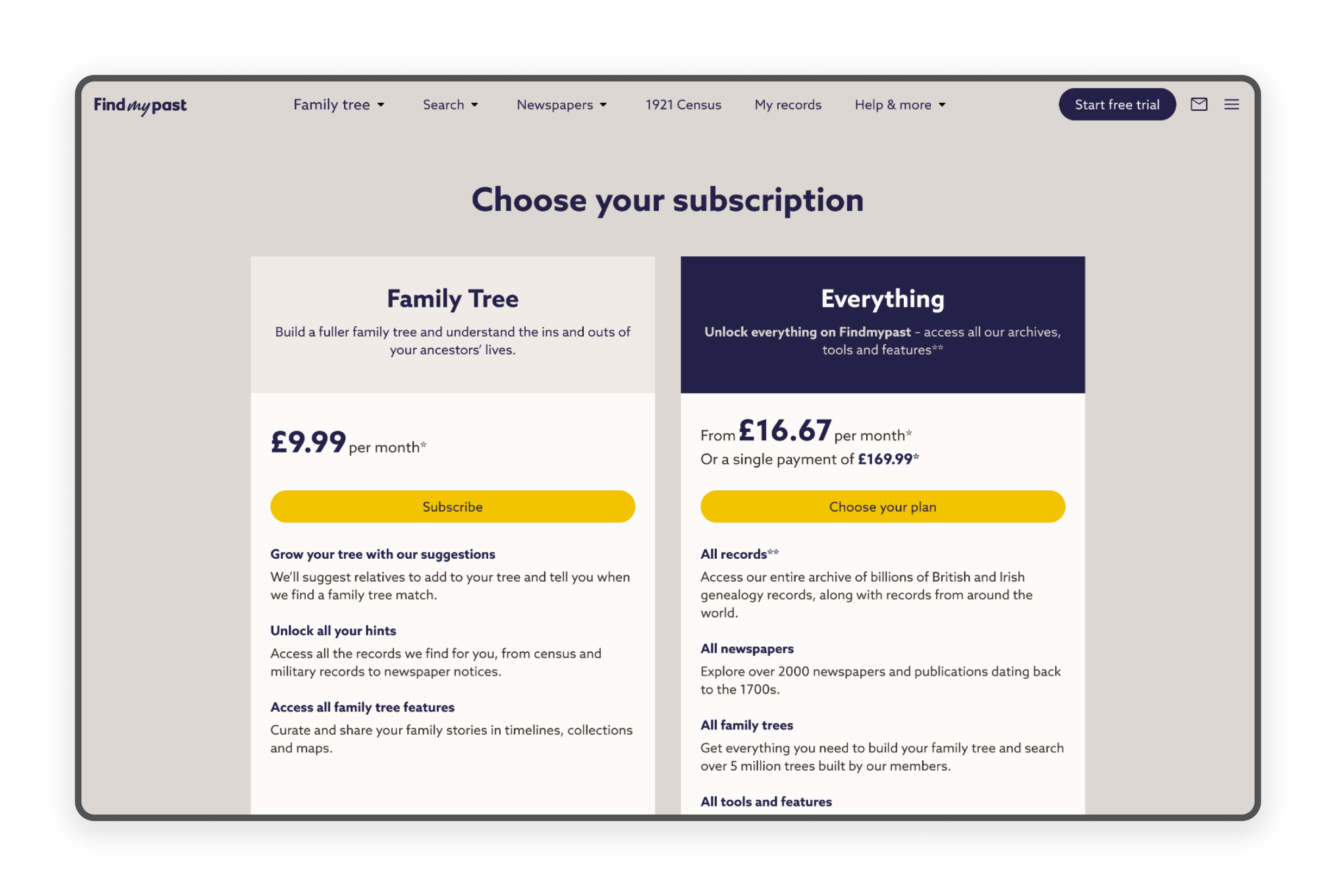 Screen showing the selection that the client can select from to be notified of.