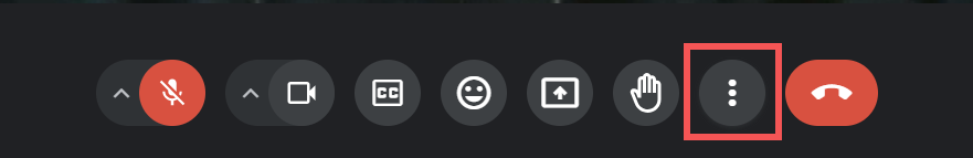 A zoomed image of the Google Meet main buttons, highlighting the More options button.