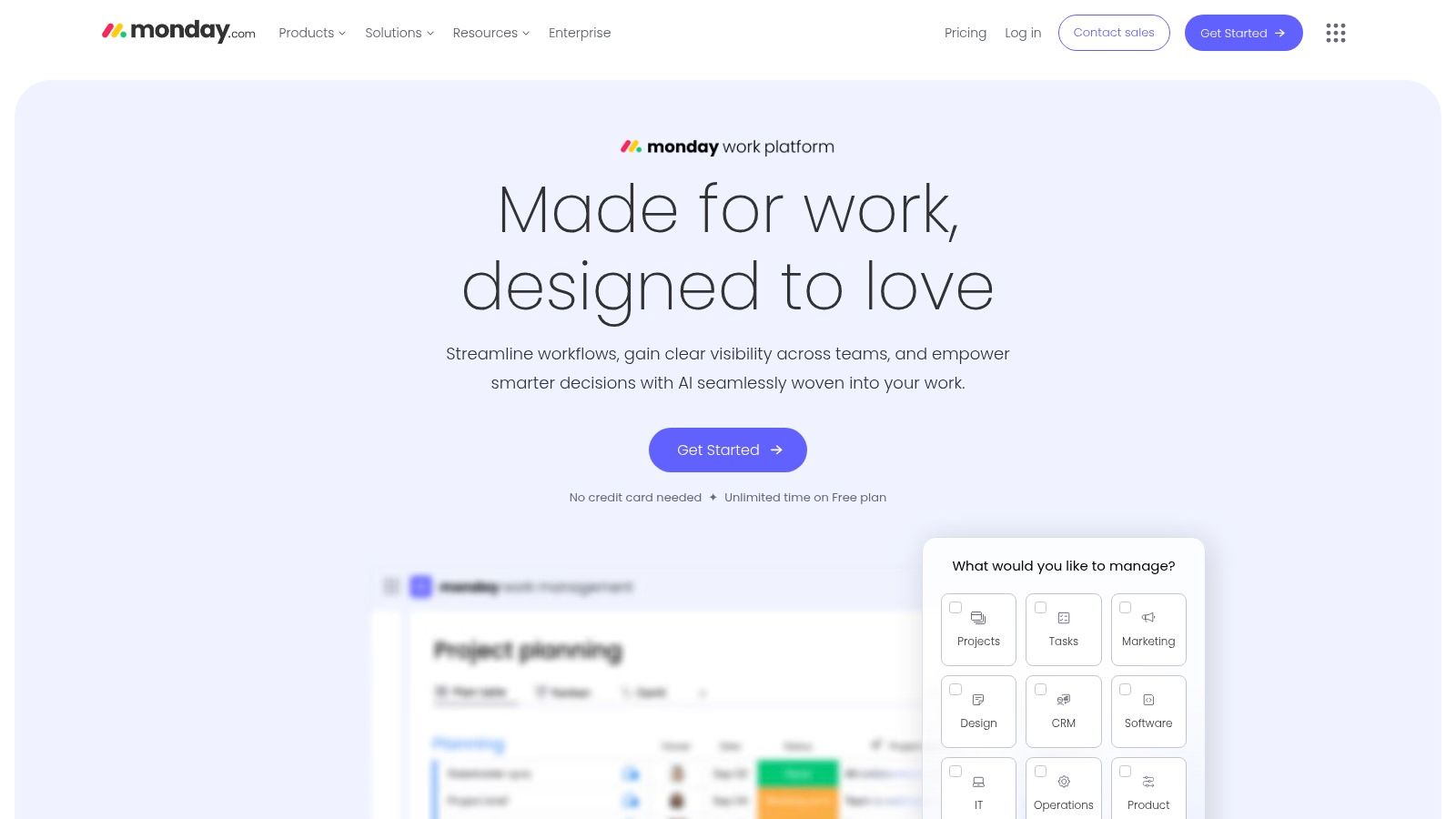 monday.com dashboard showing colorful project timelines and task statuses