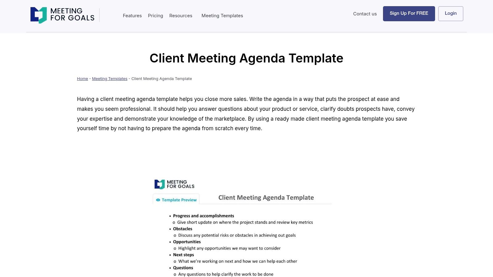 Meeting For Goals