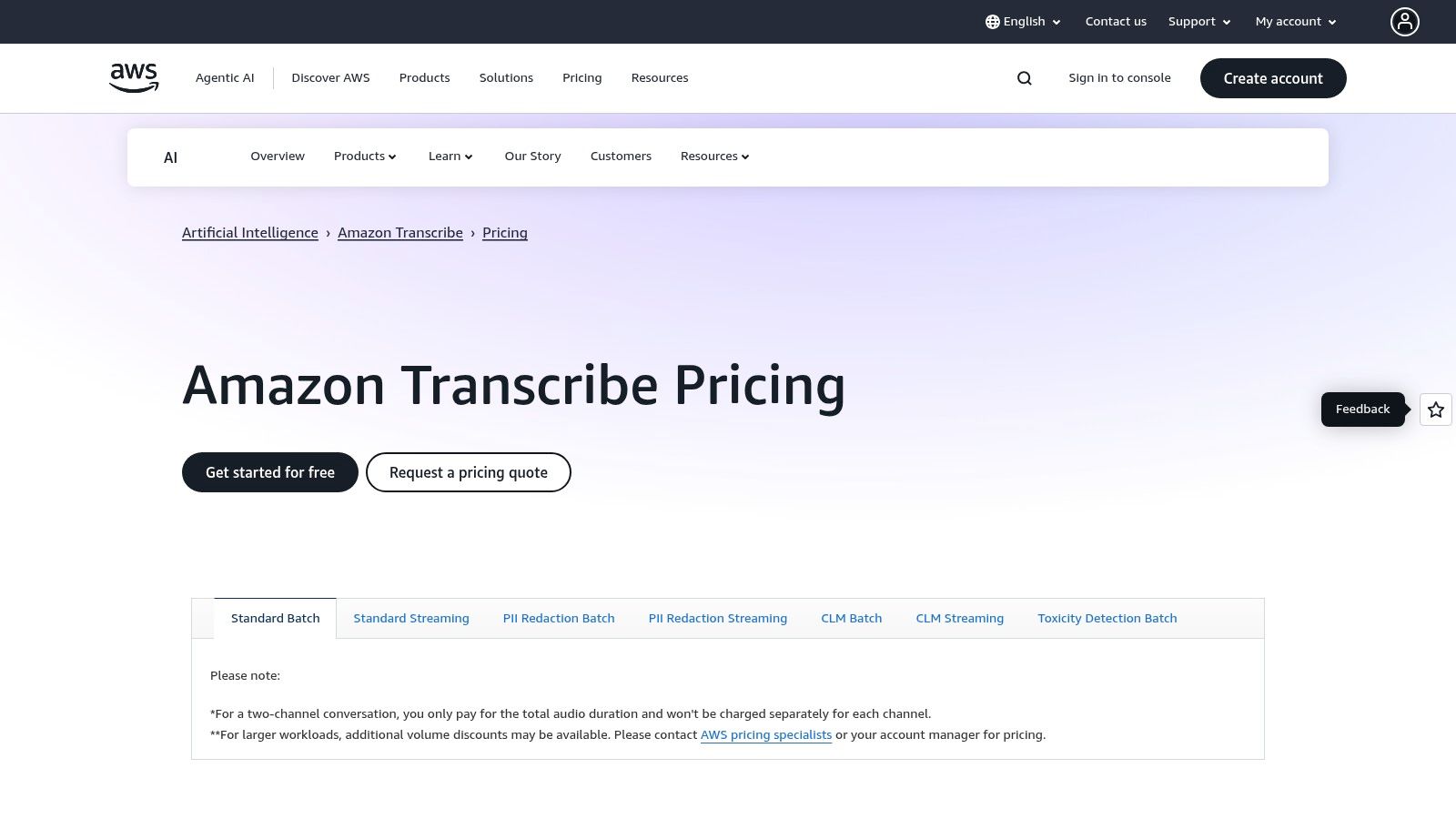 Amazon Transcribe (AWS) – Free Tier