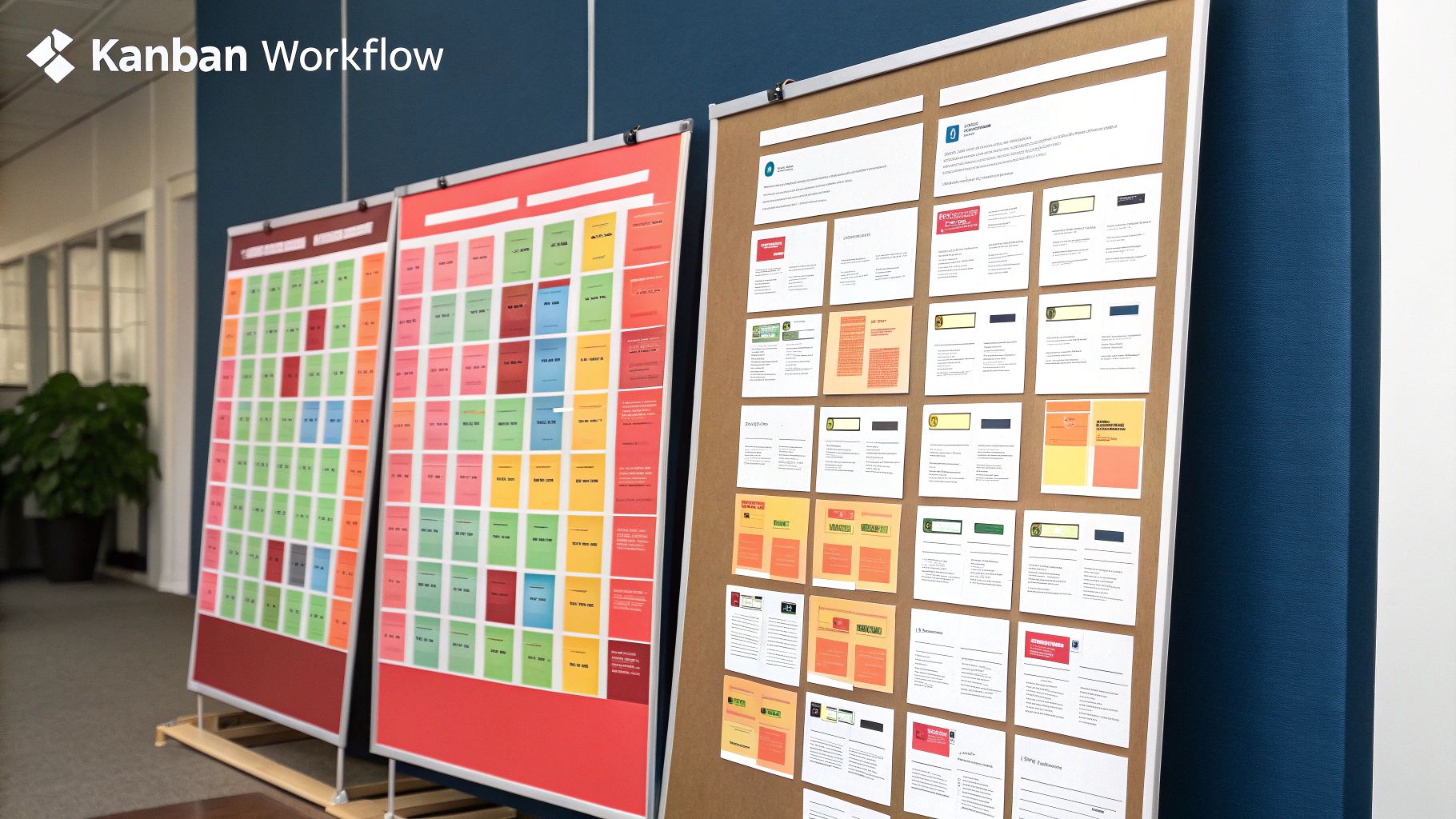 A digital Kanban board showing columns for To Do, In Progress, and Done, with task cards moving across the board.