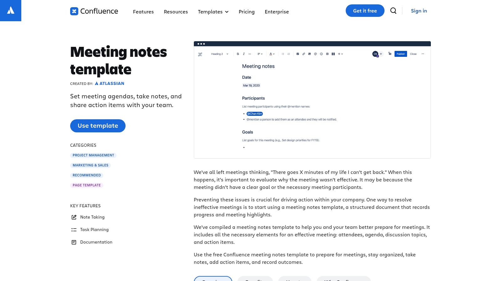Atlassian Confluence (Meeting minutes templates)