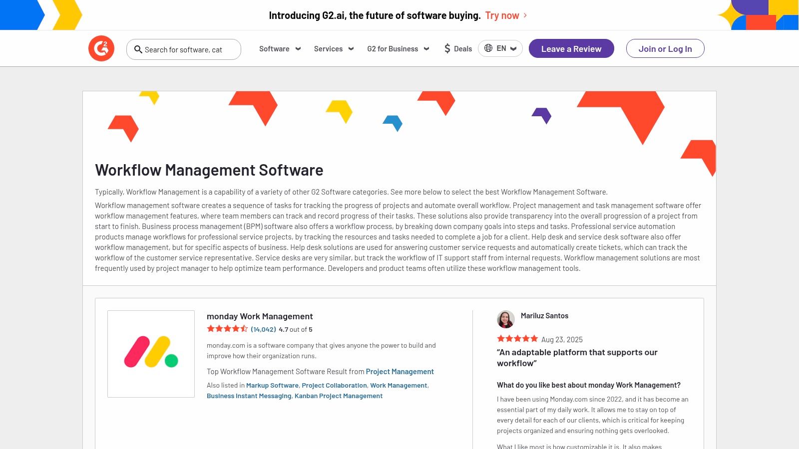 G2 - Workflow Management Software Category